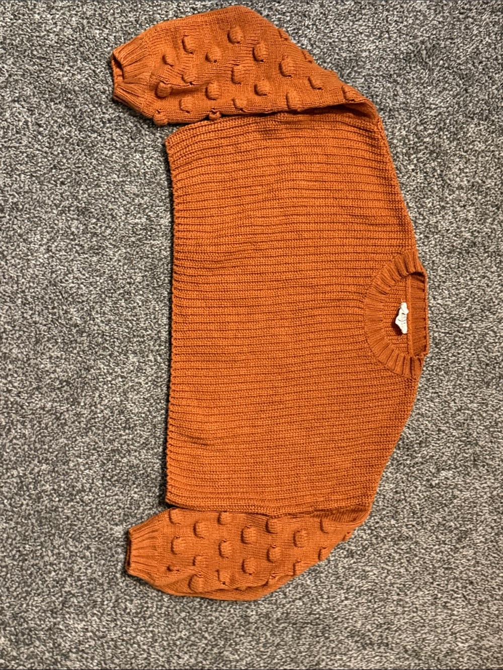 Luxe Rust Orange Bubble-Sleeve Crewneck Sweater cropped